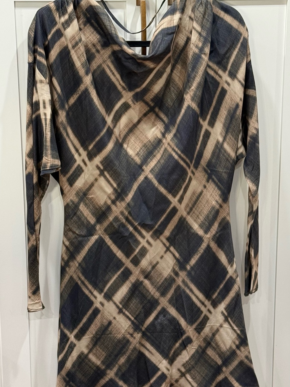 Topshop Black and Cream Plaid Cowl-Neck Midi Dress